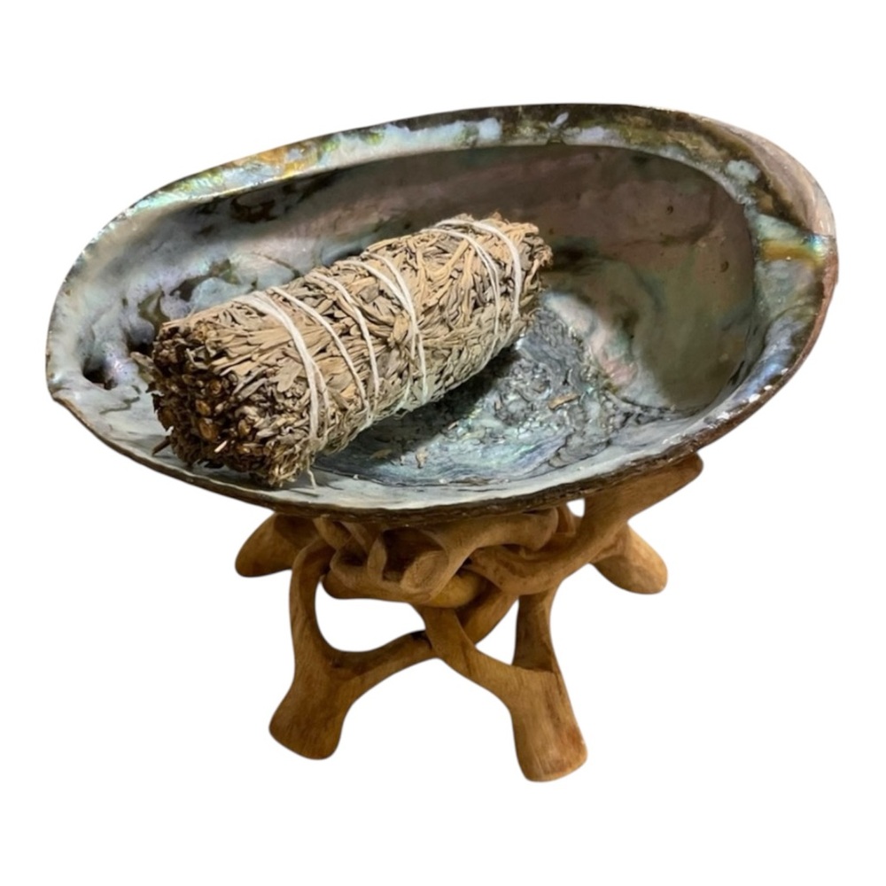 Large Abalone Shell w/ Stand + Smudge Stick